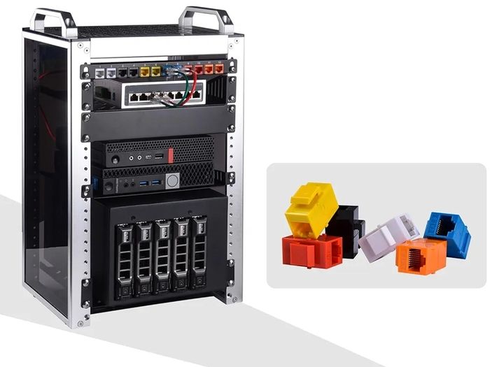 10 inch 0.5U 12 Port Blank Keystone Patch Panel with Cat6 RJ45 Keystone Jack Insert for DeskPi RackMate T0/T1/T2 Network Cabinets/Server Rack