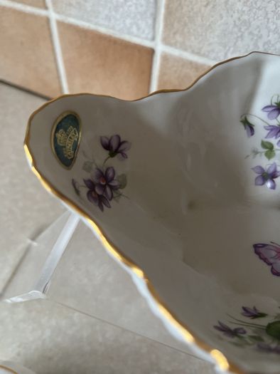 Aynsley Wild Violet Shell shaped Dish & Trinket Box