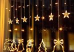 Curtain Fairy Lights, 138 LED Stars Curtain String Lights with Christmas Tree Reindeer Bell 8 Flash Modes Plug in Indoor Outdoor Decoration Lightning Christmas 2.3M/7.5ft Warm White (FREE POSTAGE)