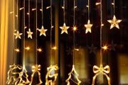Curtain Fairy Lights, 138 LED Stars Curtain String Lights with Christmas Tree Reindeer Bell 8 Flash Modes Plug in Indoor Outdoor Decoration Lightning Christmas 2.3M/7.5ft Warm White (FREE POSTAGE)