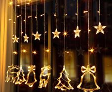 Curtain Fairy Lights, 138 LED Stars Curtain String Lights with Christmas Tree Reindeer Bell 8 Flash Modes Plug in Indoor Outdoor Decoration Lightning Christmas 2.3M/7.5ft Warm White (FREE POSTAGE)