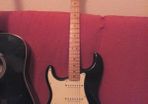 Left-handed Fender Stratocaster & a Countryman exquisite &  2 Amps 1st is a Squire 2nd-Gorilla & ive added 2 really nice harmonics 1 of which is brand new