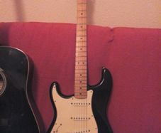 Left-handed Fender Stratocaster & a Countryman exquisite &  2 Amps 1st is a Squire 2nd-Gorilla & ive added 2 really nice harmonics 1 of which is brand new