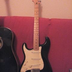 Left-handed Fender Stratocaster & a Countryman exquisite &  2 Amps 1st is a Squire 2nd-Gorilla & ive added 2 really nice harmonics 1 of which is brand new