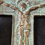 A Rare Victorian Bronze Crucifix Underneath Christs feet, there is an arched shape with a round object inside. This represents the Skull of Adam Image 6