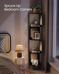 New 5-Tier Corner Shelf, Bookshelf with Polyrattan Sides (Black or Beige) FREE P&P