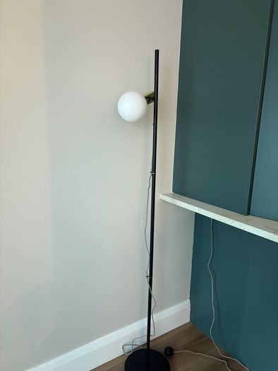 Made.com Modern Floor Lamp. Black & Brass with Frosted Glass Globe