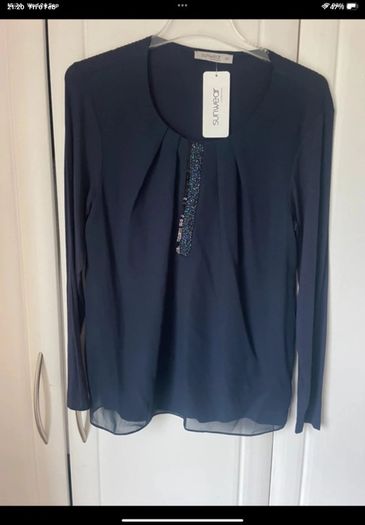 top Bnwt navy chiffon & embelished front sunwear brand European brand size 38