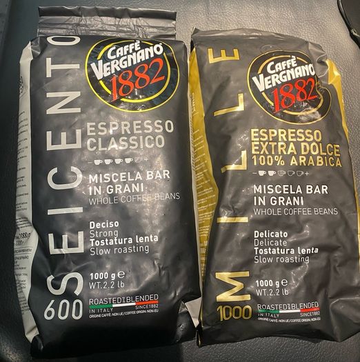 Cafe Vergnano espresso whole coffee beans 1000 g bags