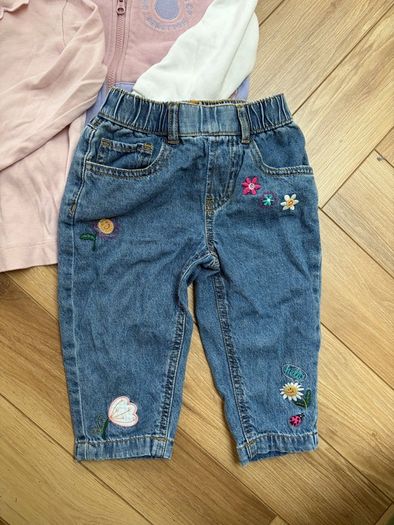 Baby girl casual outfit floral jeans, rose pink top and Benetton hoody 12-18 months