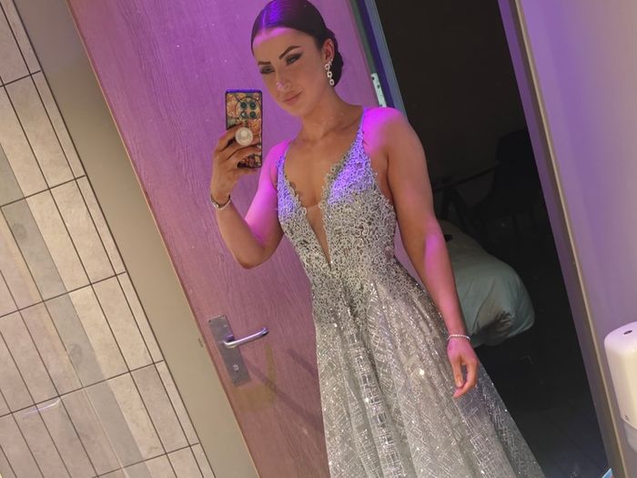 Stunning silver low back formal dress with lace & glitter detail