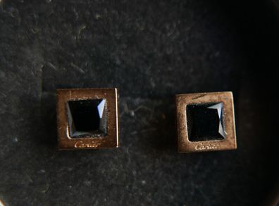 Cartier square stud earrings with black stone