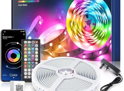 LED Strip Lights 10M (1X10M) APP Control Colour Changing LED Lights with Remote, Music Sync Built-in Mic, SMD RGB Light Strips RGB