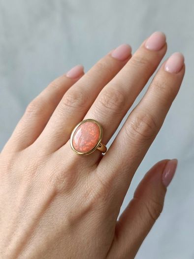Opal Stunning Terra Opalis Gold Plated Silver Ring Padparadscha Glow