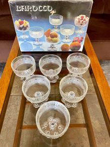 Vintage Masserini Barocco Footed Glass Bowl Coupe Goblet Made in Italy 1960s 1970s