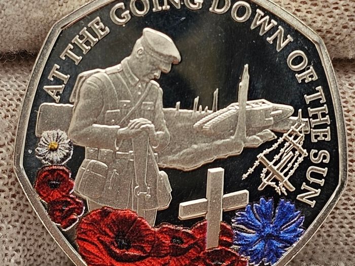 The London Mint Office Gibraltar 2023 Silver Proof 50p Coin Lest We Forget Colorised
