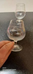 2 x courvoisier brandy glasses, good condition, buyer collects or pays postage thank you ,if buyer collects, cheaper,,take as is, see pictures for condition