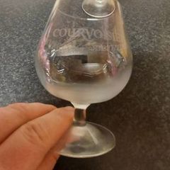 2 x courvoisier brandy glasses, good condition, buyer collects or pays postage thank you ,if buyer collects, cheaper,,take as is, see pictures for condition