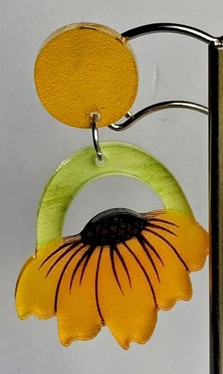 Open Arch Upside Down Yellow Sunflower Drop Earrings