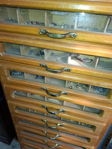 Beautiful Rare Old MEZ Progress Advertising Cabinet with Numbered Drawers 1 to 10 with Contents