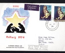 1974 Ireland Christmas Commemorative Stamps First Day Cover (FDC) with Post Lairge (Waterford) cancel