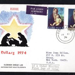 1974 Ireland Christmas Commemorative Stamps First Day Cover (FDC) with Post Lairge (Waterford) cancel