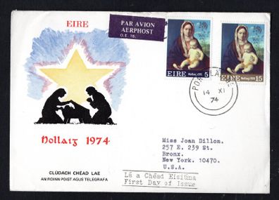 1974 Ireland Christmas Commemorative Stamps First Day Cover (FDC) with Post Lairge (Waterford) cancel
