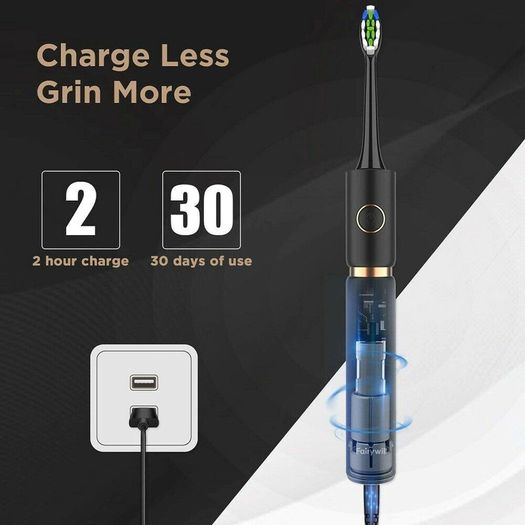 Whitening Electric Toothbrush Rechargeable USB ADA Accepted Waterproof IPX7 Clean 4 Heads and 1 Travel Case