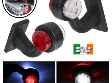 x2pcs 12/24V Flexible LED White/Red Side Marker Lamp Trailer Indicator Brake Tail Light Taillights For Vehicles Heavy Duty Lorry Autotruck