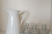 Decorative Vase and Bottle Bundle - Enamel Jug, Glass Cylinders and Mini Milk Bottles