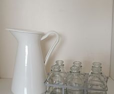 Decorative Vase and Bottle Bundle - Enamel Jug, Glass Cylinders and Mini Milk Bottles