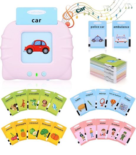 Talking Flash Cards Educational Toys for Toddlers 1-6 Years Old Preschool Learning Toys for Boys Girls 112 Pcs Double-Side Cards 224 Words Reading Toy for Kids Christmas Birthday (Blue/Pink)