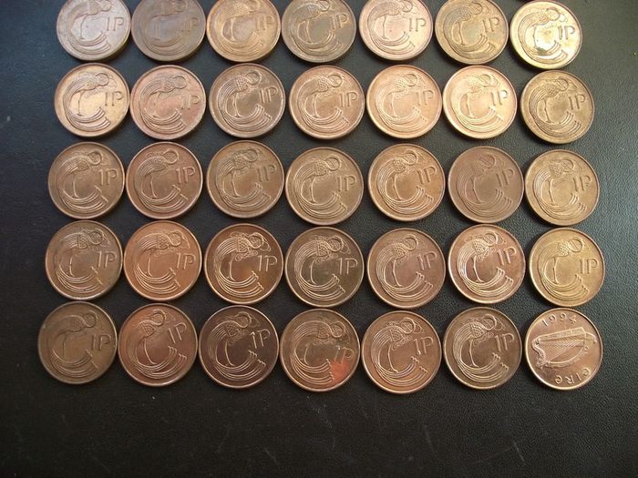 49 Irish coins @ one penny (1990-2000) Nice condition!