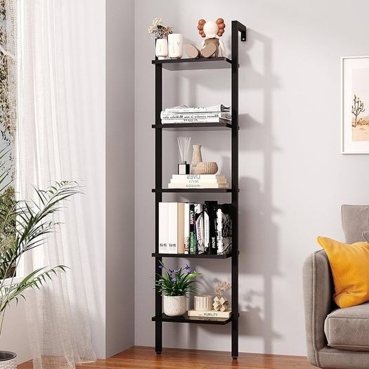 NEW SALE | Bookshelf Wall Mounted, Ladder Shelf, 5-Tier Bookcase Rack, Storage Unit with Metal Frame