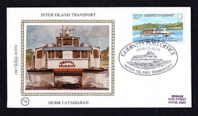 1981 Guernsey Benham Silke Cover showing Inter Island Transport Herm Catamaran tying 22p 22p Herm Catamaran Commemorative stamp