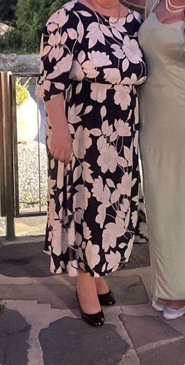 Navy & Cream F&f Floral Shirred long Dress Size 14