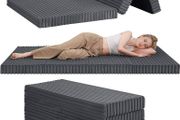 Folding Floor Mattress Single 190x90cm, 4-Fold High Density Foam Foldable Futon Mattress with Washable Cover, Wide Stripe Plush Portable Guest Bed for Travel Camping, Grey
