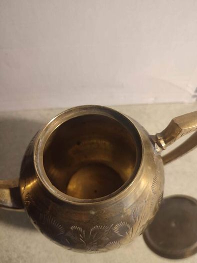 SMALL BRASS TEA Pot Antique Tea Kettle Handle Brass Made Wooden Teapot Lid Hand Handmade