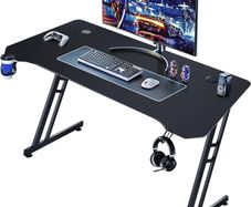 Gaming Desk 120 x 60cm Large Computer Table PC for Home Office Metal Frame with Cable Tray and Headphone Hook