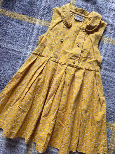 Vintage Style Next Girls Yellow Ditsy Floral Pleated Dress (3-4 Yrs)