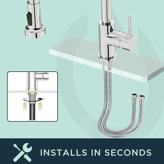 Kitchen Tap, Spring Kitchen Sink Mixer Taps, Commercial Faucet Single Handle Lever, High Arc Swivel 360 with 2 Spray Mode, Polished Chrome