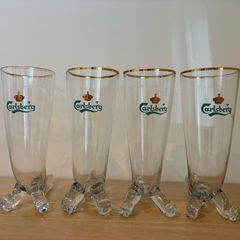 Vintage Carlsberg Horn glasses X4