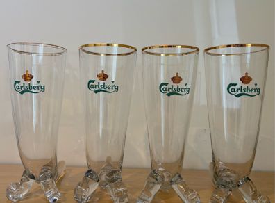 Vintage Carlsberg Horn glasses X4