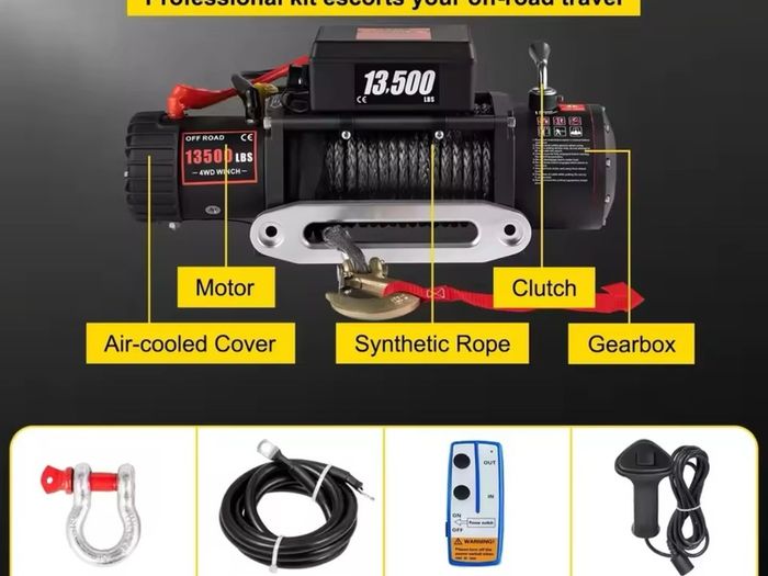 Electric Winch 13500 LBS/ 6123KG 12V 27M/92FT Synthetic Tow Rope Lifting troliu Hoist for 4X4 Car Trailer ATV Truck Boat