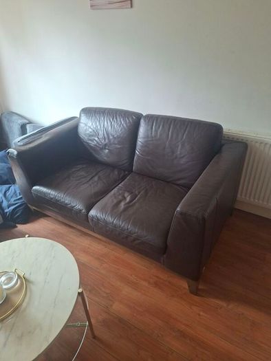 2 seater leather brown couch