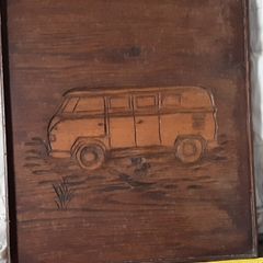 side on carved wooden vw camper
