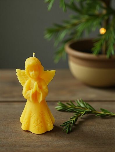 Beeswax Angel Candle  | Christmas Angel Decor | Pure Beeswax Figurine Candle | Holiday Gift | Prayer Angel Candle