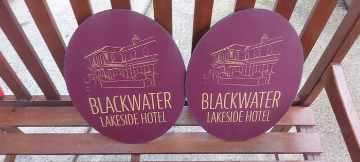 2 x blackwater lakeside hotel advertising signs ,not metal,lovely advertising display items,,buyer collects or pays postage thank you,,price for both ,or sell separate,sold as seen .