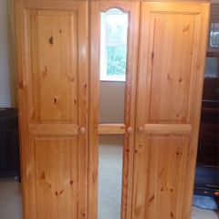 Large 3-Door Solid Pine Wardrobe with Mirror Excellent Condition