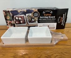 Tapas Serving board with 2 ceramic dishes (NEW)